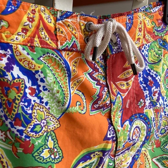 New: Polo Ralph Lauren Y2k Paisley Swim Trunks. Green Pony. Size Medium